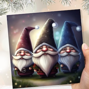 Gnomi Card Graziosi piccoli nani con cappelli e barbe festivi Gnomo magico luminoso festivo elfo carte per famiglia amici Natale Grazie