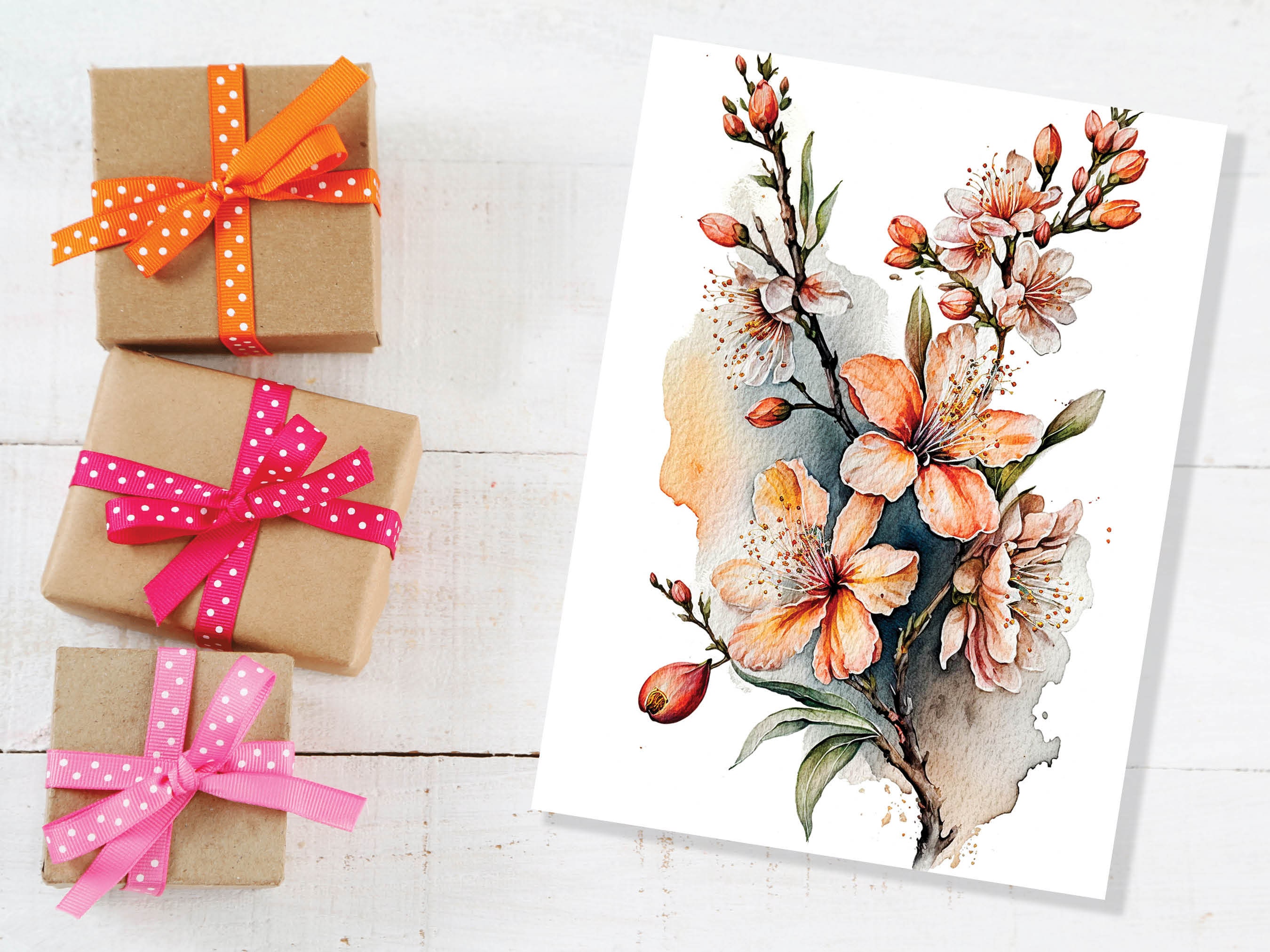 Peach Flowers Card Blush Floral Thank You Greeting Cards Sakura Cherry ...