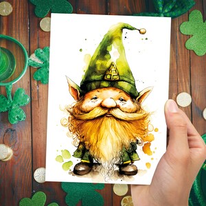 Jolie carte de voeux porte-bonheur porte-bonheur, bonne Saint-Patrick, ami irlandais, carte sur le thème de l'Irlande, gnome celtique drôle pour famille et amis