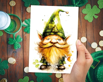 Cute Lucky Leprechaun Greeting Card Good Luck Happy St Patricks Day Irish Friend Ireland Themed Card Funny Celtic Gnome for Family & Friends