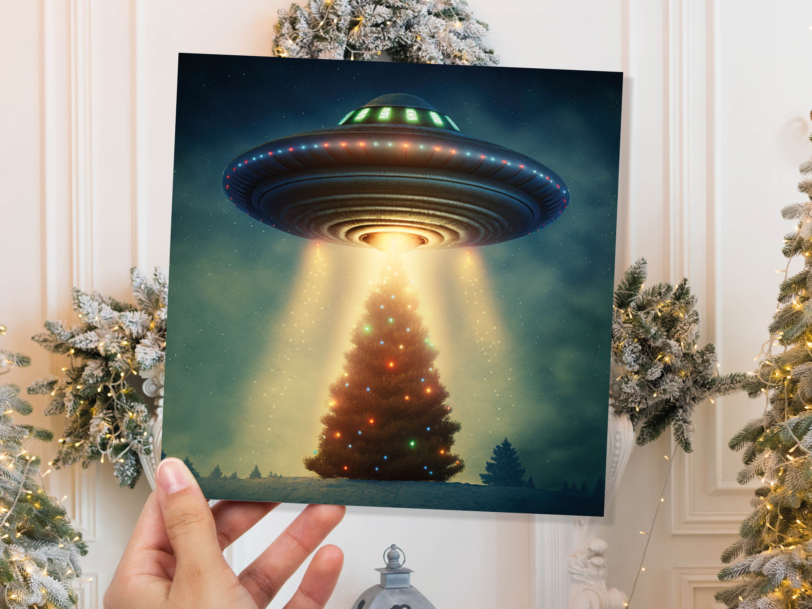 Alien Christmas Card Funny UFO Spaceman Spaceship Christmas Tree ...