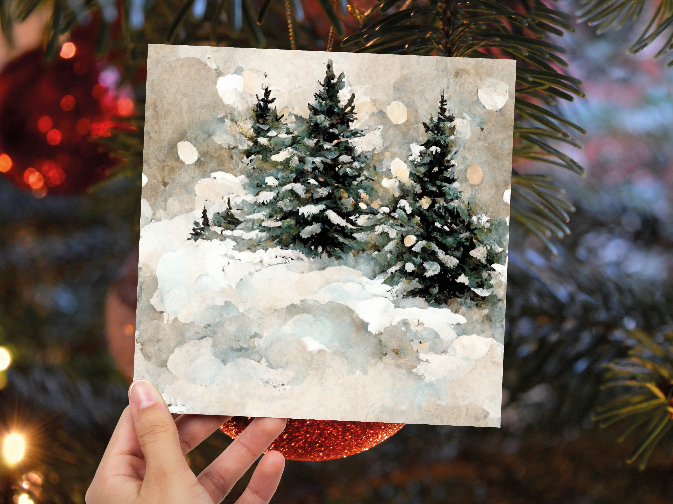 White Christmas Card Snow Scene Snowy Trees Winter Landscape Festive ...
