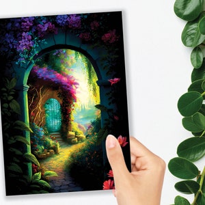Biglietti di ringraziamento per il giardino estivo Magico sentiero mediterraneo Nuove avventure Trasloco Pensionamento Partenza Emigrazione Viaggio Biglietto di auguri di viaggio