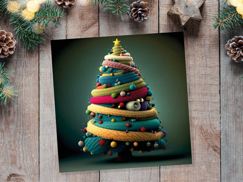 Woollen Christmas Tree Card Knitted Knitting Crochet Yarn Wool Crafters ...