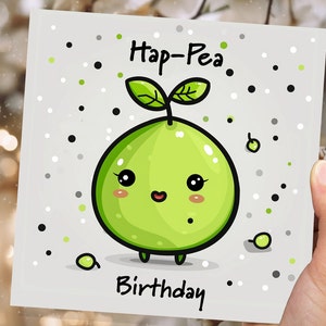 Cartão de aniversário Hap-Pea Trocadilho Feliz Desenho Animado Ervilha Trocadilho Engraçado Humor Bonito Kawaii Piada Cartões de Saudação Dobrados Comida para Ele Seu Marido Melhor Amigo