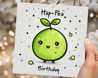 Hap-Pea Geburtstags-Wortspielkarte Glückliche Cartoon-Erbse Punny Lustig Humor Niedlicher Kawaii-Witz Gefaltete Grußkarten Essen für Ihn ihren Mann-besten Freund