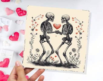 Hasta que la muerte nos separe Tarjeta Esqueleto Eterno Te amo por siempre Romance Corazón Gótico San Valentín Aniversario de bodas Amantes Compromiso Arte gótico