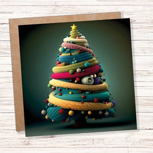 Carte de sapin de Noël en laine tricotée avec fil au crochet Artisans de laine fabriquant des pompons tricotés en feutre des cartes de Noël amusantes pour les amis de la famille 2025