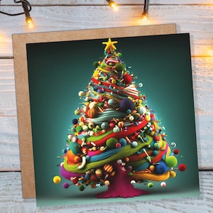 Cartão de árvore de Natal de crochê, tricô, tricô, crocheters, knitters, fios, lã, artesãos, artesanato, árvores exclusivas, cartões de Natal para família, amigos, 2025