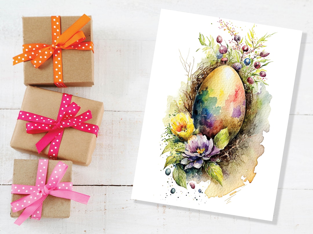 Elegant Easter Card Watercolour Floral Egg Notecard Notelets Flower ...