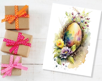 Elegante tarjeta de Pascua con acuarela floral, notas con forma de huevo, notas de agradecimiento con flores, pintura de huevos pascuales, tarjetas de felicitación, Viernes Santo y Domingo.