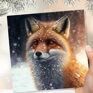 Winter Fox Card Feestelijk besneeuwd tafereel Sneeuwt Rustig Rustig kijken naar sneeuw Herfst Wenskaarten voor familie Beste vrienden Kerstmis 2025 bedankt