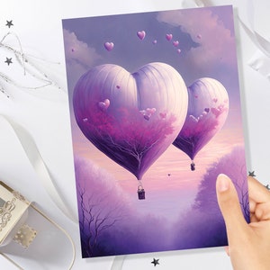 Dromerige romantische hartvormige wenskaart met heteluchtballon Romantisch voor koppels Haar vrouw Vriendin Babe Darling Verjaardag Maandelijks
