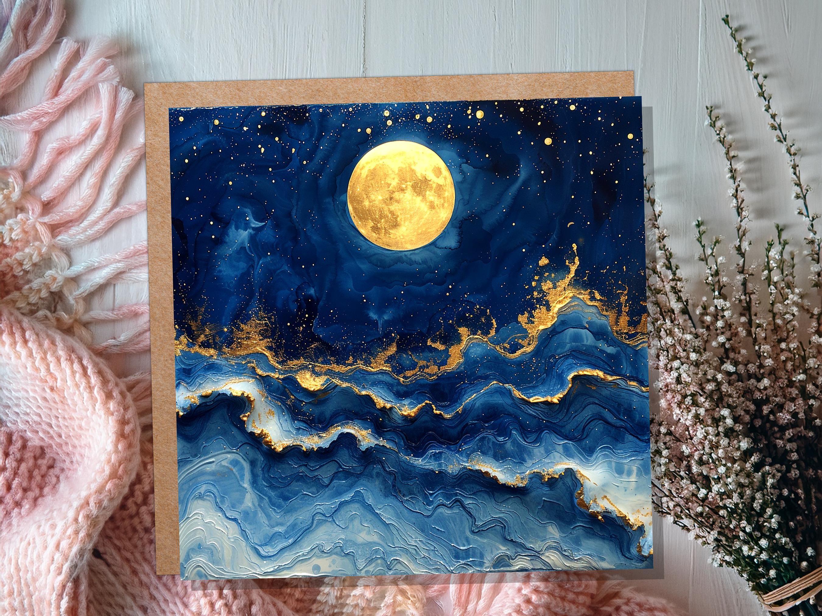 Full Moon Greeting Card | Magical Night Sky | Abstract Art Card ...