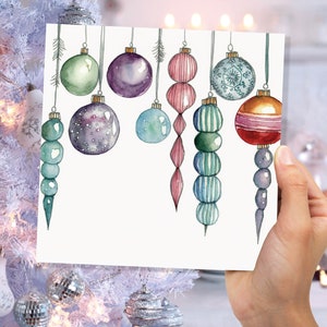 Décorations suspendues pour carte de Noël, boules aquarelles, vert, rouge, blanc, fête, cartes de voeux assez simples pour la famille, amis, Noël 2025