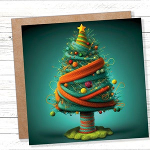 Knitters Kerstboomkaart Gebreid breien gehaakt garen Wool Crafters Crafting wollen bobbels vilten kerstkaarten voor familievrienden 2025