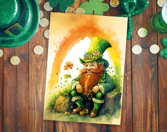 Cheeky Watercolour Leprechaun St Patricks Day Card Lucky Rainbow Ireland Saint Paddys Celebrations Greeting Card for Irish Friends & Family