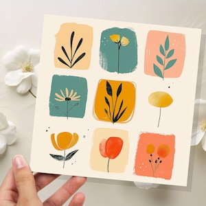 Mini carte d'illustrations florales tons terreux design moderne milieu du siècle avec feuillage floral bohème amateur de plantes amis famille toute occasion amateur d'art