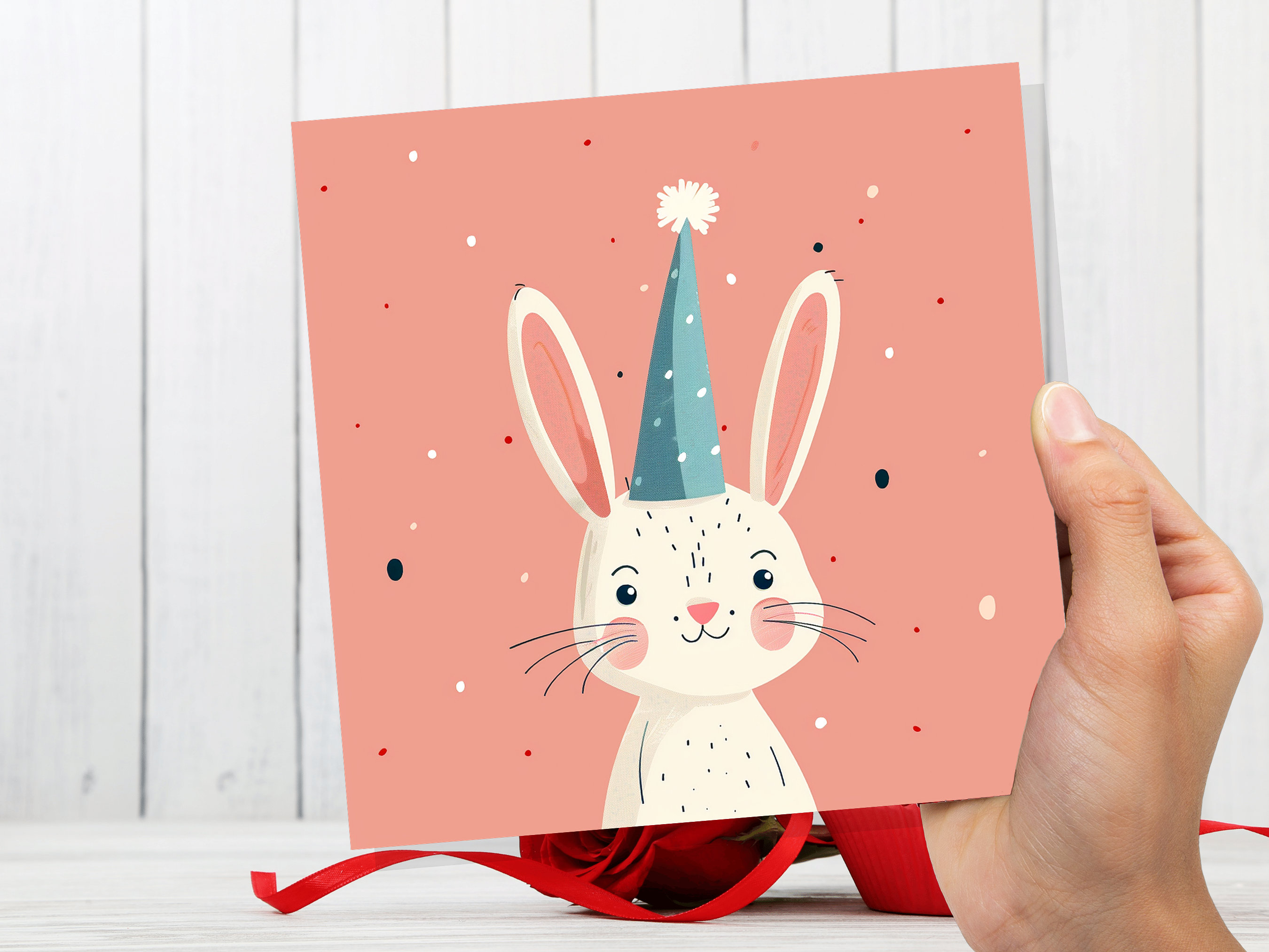 White Rabbit Card Celebration Party Hat Happy 1st Birthday for Daughter ...