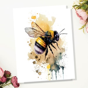 Tarjeta de feliz verano para amantes de las abejas, tarjetas de notas, apicultor, apicultura, abejorro, notas de agradecimiento, abejorro, naturaleza, vida silvestre, acuarela, saludos