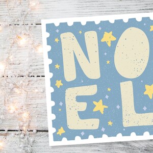 Noel kerstkaart stempel ontwerp wenskaarten illustratie handgetekende tekening voor vrienden en familie 1, 5 of 10 set bulk babyblauw