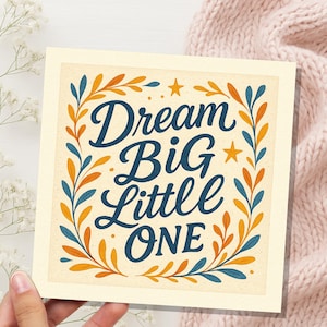 Karta Dream Big Little One, wydruk artystyczny do pokoju dziecięcego, prezent dla noworodka, cytat zachęcający, pamiątka z chrztu, wystrój pokoju dziecięcego, styl vintage UK