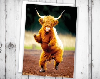 Funny Dancing Highland Cow Celebration Well Done Victory Dance Congratulations Graduation Celebrate New Job Congrats Scottish Heilan Coo BFF