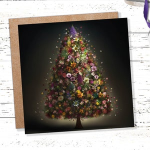 Cartão de Natal Floral Flores Rosa Buquê de Árvore Arranjo para Floristas e Jardineiros Cartões de Saudações para Família Melhores Amigos Natal 2025