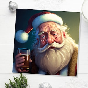 Cartões de Natal de Papai Noel Bêbado Engraçado Pai Alcoólatra Natal Bebendo Cerveja Piada Boba Dia Difícil Meme Cartão de Saudações Família Amigos 2025