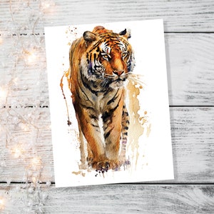 Carte d'anniversaire tigre Art grand félin Année du tigre Animal sauvage Je pense à vous Joyeux anniversaire Aquarelle Cartes de voeux Bloc-notes