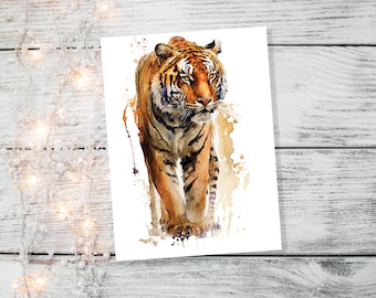 Carte d'anniversaire tigre Art grand félin Année du tigre Animal sauvage Je pense à vous Joyeux anniversaire Aquarelle Cartes de voeux Bloc-notes