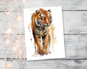 Tiger Birthday Card Big Cat Art Year Of The Tiger Wild Animal Thinking Of You Happy Birthday Watercolour Painting Greeting Cards Notelets