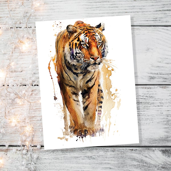 Tiger Birthday Card Big Cat Art Year Of The Tiger Wild Animal Thinking Of You Happy Birthday Watercolour Painting Greeting Cards Notelets