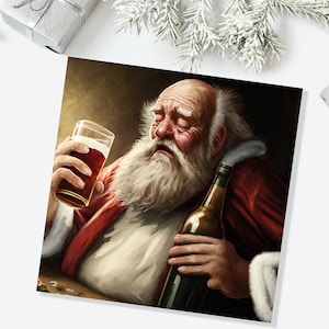 Dronken kerstman kerstkaart grappige alcoholische vader kerstmis drinken gekke grap grap ruwe dag meme wenskaarten familie vrienden kerstmis 2025