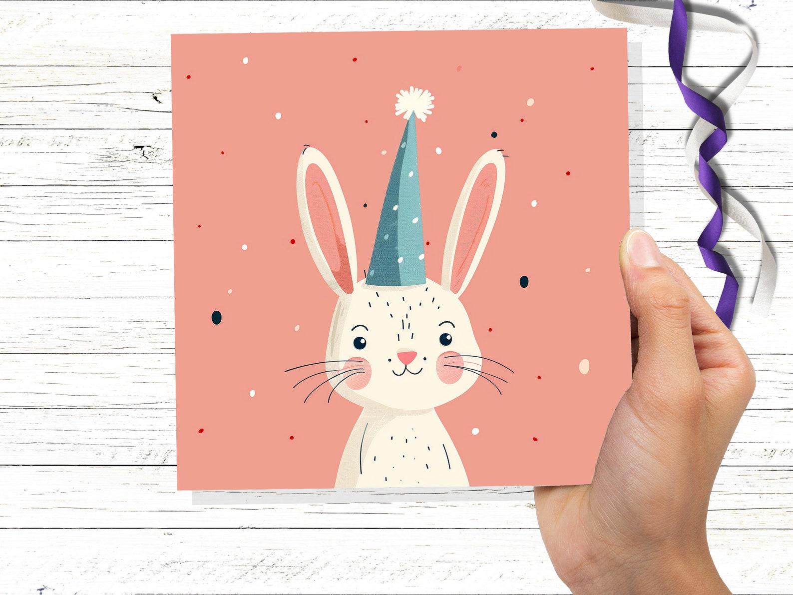 White Rabbit Card Celebration Party Hat Happy 1st Birthday for Daughter ...
