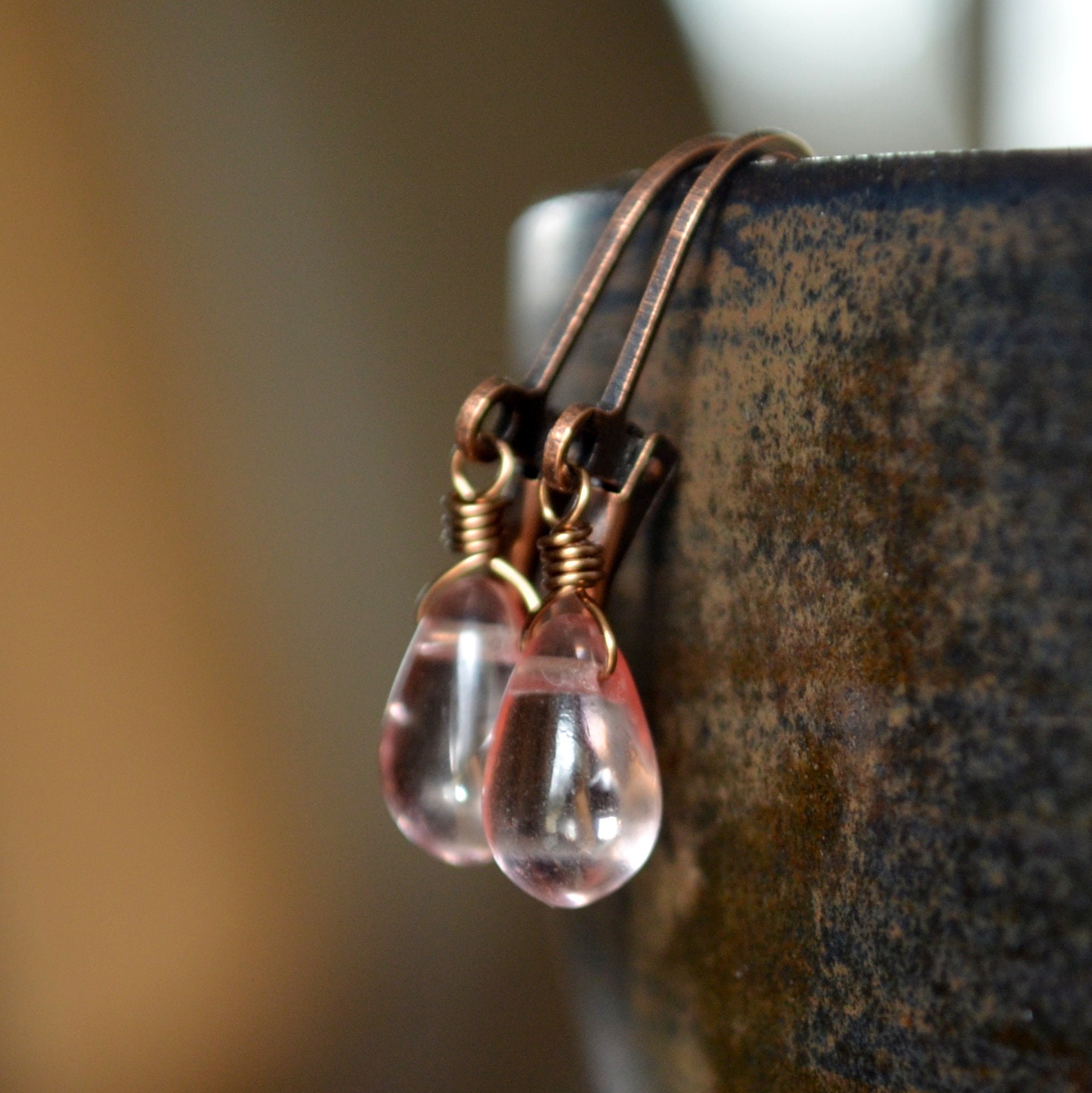Dainty Pink Drop Earrings Blush Pink Glass Teardrops - Etsy