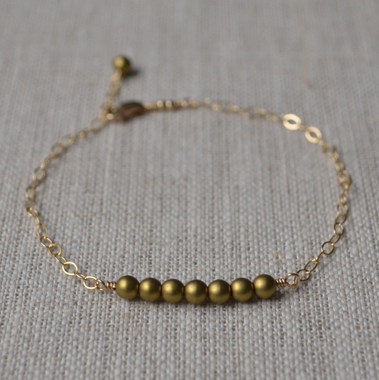 Olive Green Bracelet Gold Filled or Sterling Silver Czech Etsy