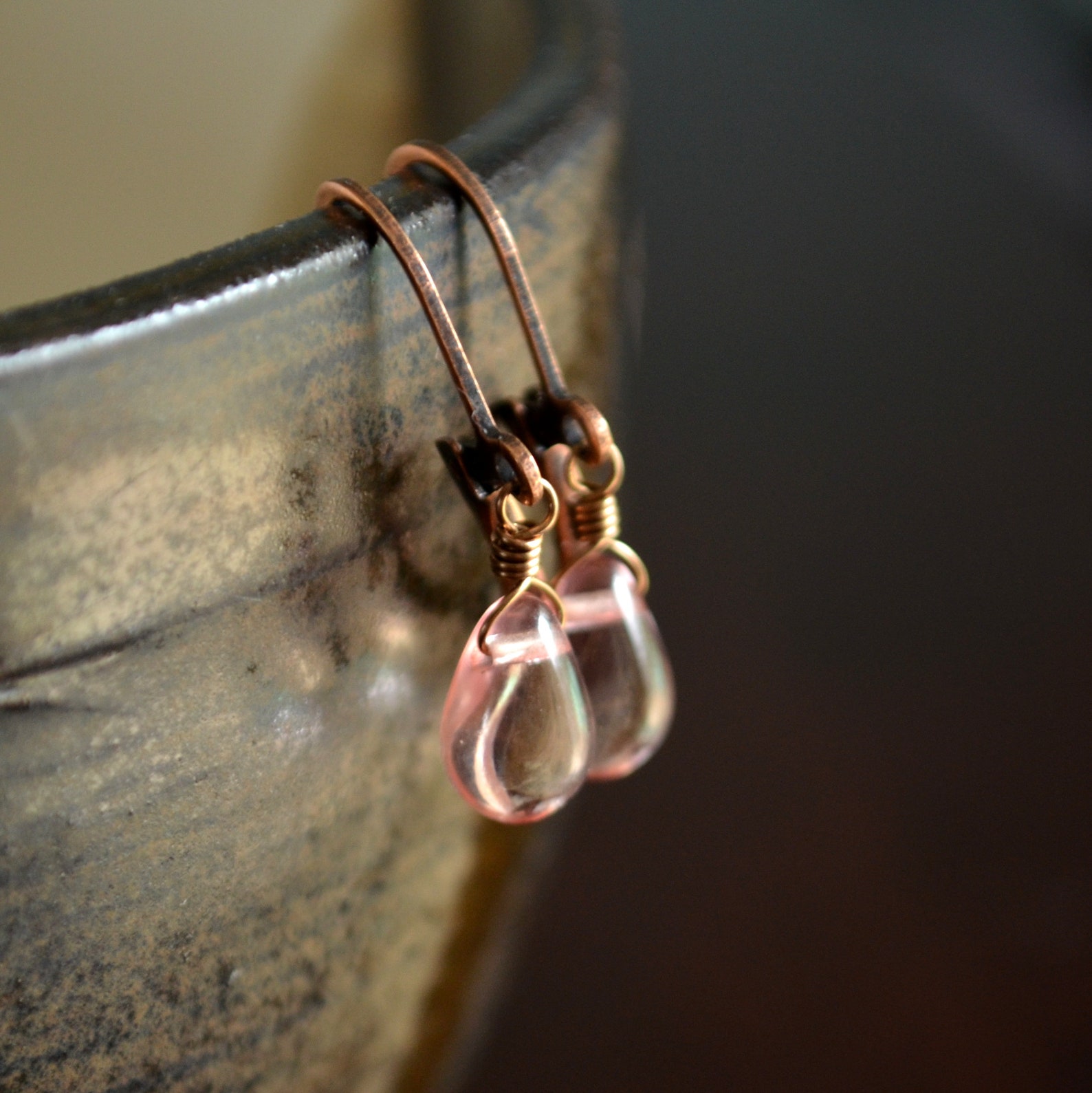 Dainty Pink Drop Earrings Blush Pink Glass Teardrops - Etsy