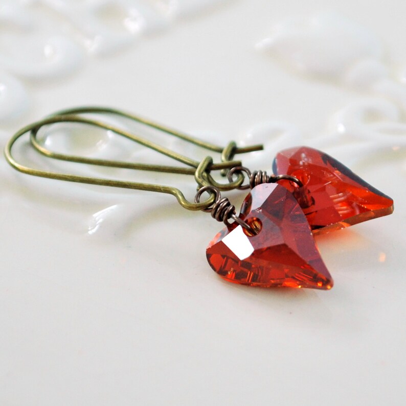 Valentines Day Earrings Crystal Swarovski Heart Deep Red | Etsy