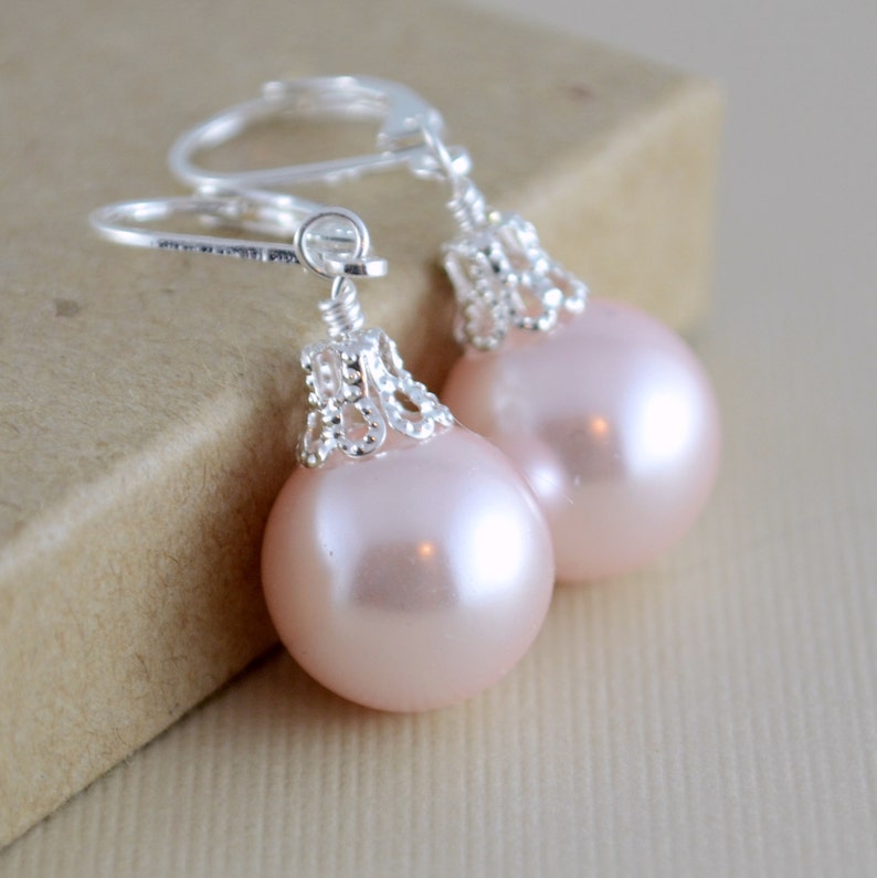 Blush Pink Earrings Large Glass Pearls Soft and Pretty Etsy