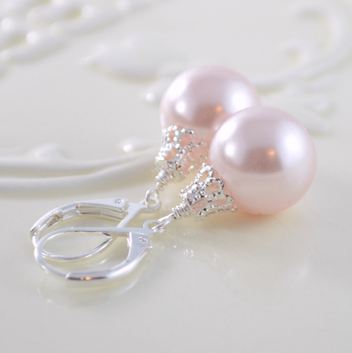Blush Pink Earrings Large Glass Pearls Soft and Pretty Etsy