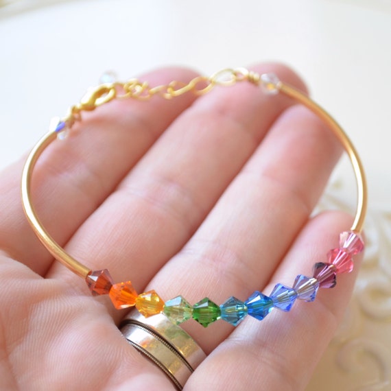 Bright Rainbow Bangle Swarovski Crystal Bracelet Colorful Beads