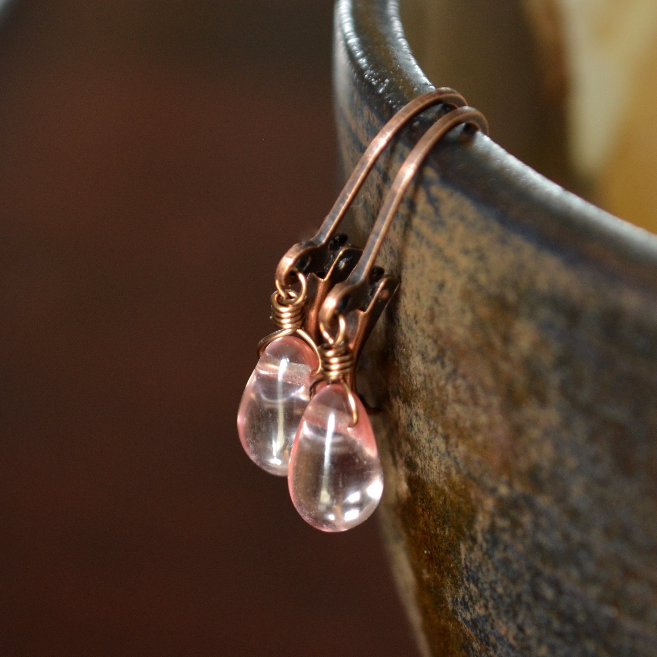Dainty Pink Drop Earrings Blush Pink Glass Teardrops - Etsy