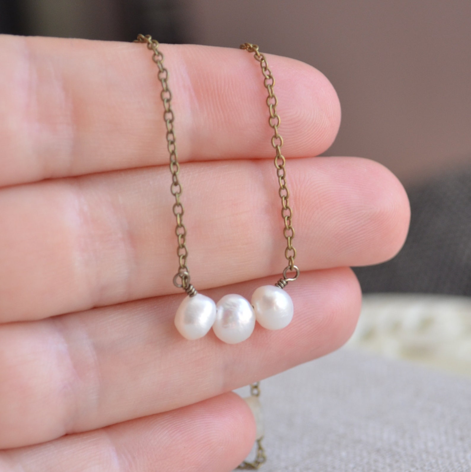 White Pearl Choker Necklace Real Freshwater Pearl Antiqued Etsy