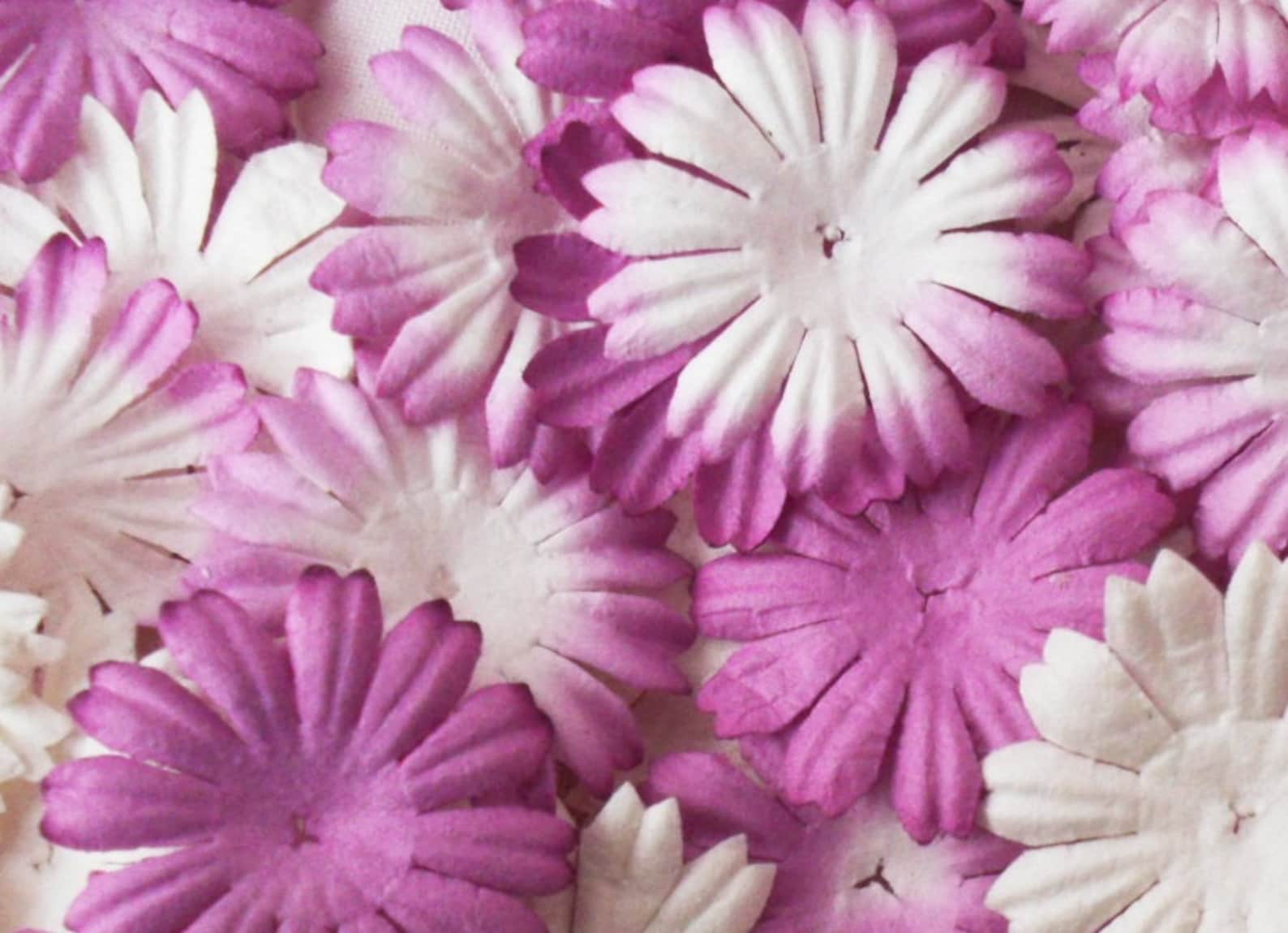 50 Mulberry Paper Flowers, Assorted Colours. 2.5cm Card Making