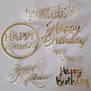Sentiments de joyeux anniversaire découpés à l'emporte-pièce, lot de 6 mots de style/écriture différents. Argent métallique or rouge rose bleu vert