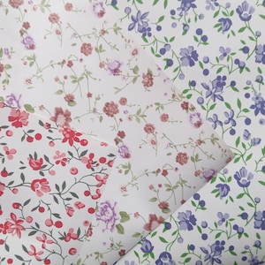 Folhas de papel adesivo A4/A5 com delicados desenhos florais. Papel de parede de vinil autoadesivo para casa de bonecas/fabricação de modelos/fabricação de cartões/scrapbooking.