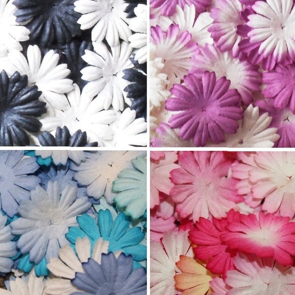 50 Mulberry paper flowers, assorted colours. 2.5cm Card making embellishments