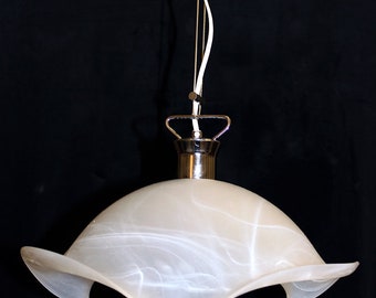Vintage 15"  Murano Swirl Glass Pendant Light :  Silver Accents, Italian Contemporary Lighting
