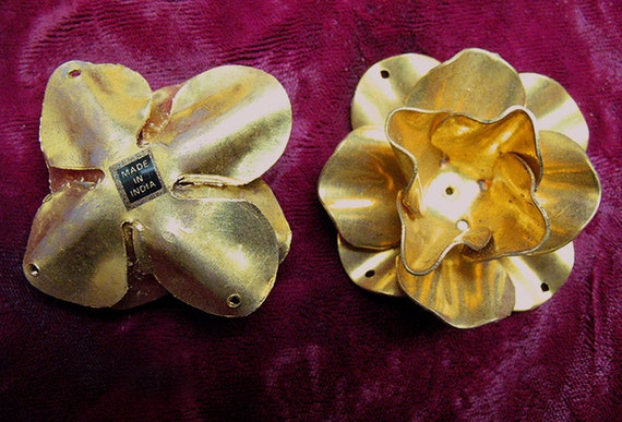 Set Of 2 VINTAGE 2 1/4" BRASS FLOWERS, 3 Hole, For Arts & Crafts, Jewelry Making Supplies, Lamp and Chandelier Parts